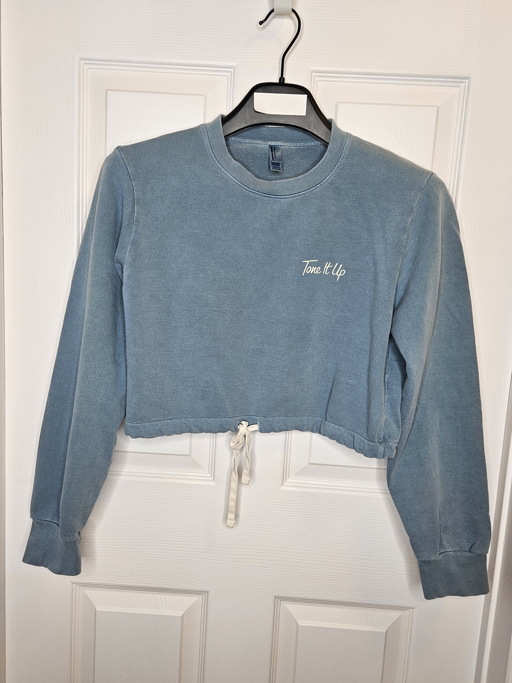 American Apparel Women's Blue Cropped Sweatshirt Drawstring Waist Cotton Size S